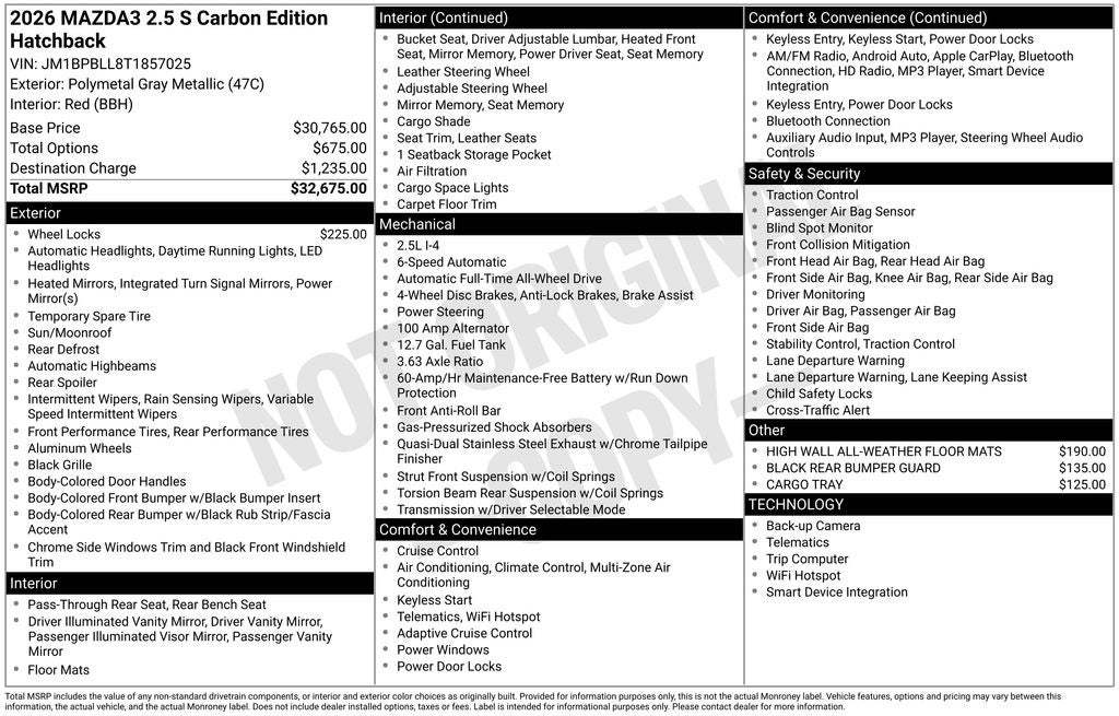 2026 Mazda Mazda3 2.5 S Carbon Edition