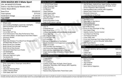 2026 Mazda Mazda MX-5 Miata Sport