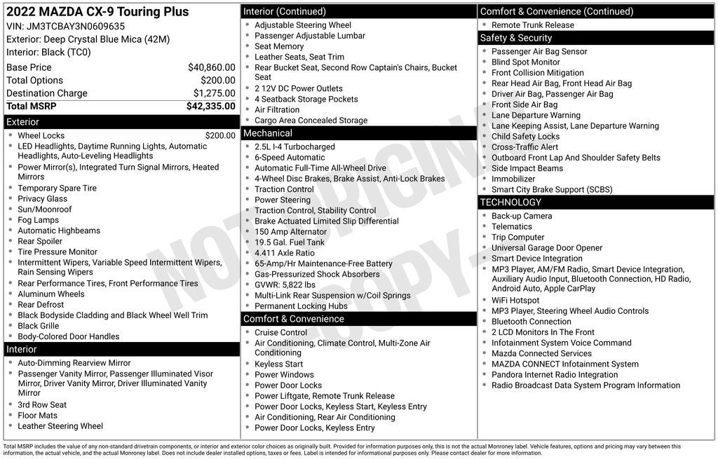 2022 Mazda Mazda CX-9 Touring Plus