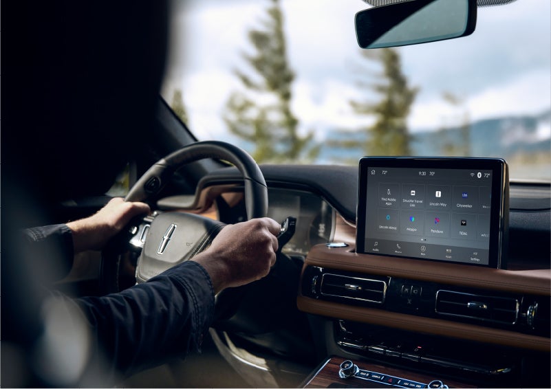 The Lincoln+Alexa app screen is displayed in the center screen of a 2023 Lincoln Aviator® Grand Touring SUV | J.C. Lewis Lincoln in Savannah GA